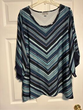 Catherines Navy, Teal & Light Blue Chevron V-Neck Tunic